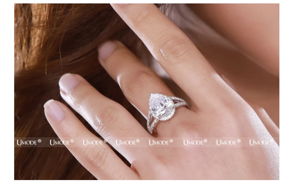 UMODE Роскошная Капля воды фианит камни обручальное кольцо для женщин 925 пробы серебряные обручальные ювелирные изделия Bague Bijoux Femme ULR0511