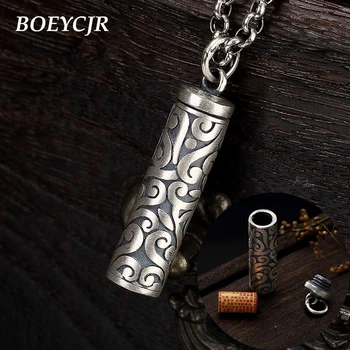 

BOEYCJR S990 Silver Cloud Buddhism Scripture amulet inside Necklace Meditation Chain Handmade Pendant Necklace for Men or Woman
