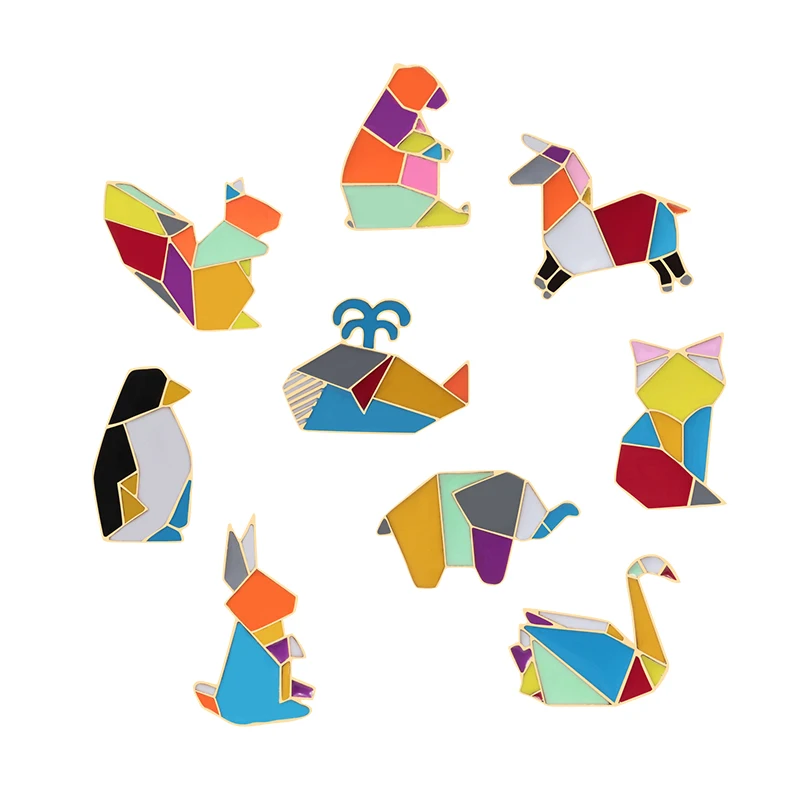 Мода Оригами журавль кролик Пингвин слон кошка Гусь КИТ Броши с лошадью красочные сплайсинга животных эмаль булавки значки ювелирные изделия