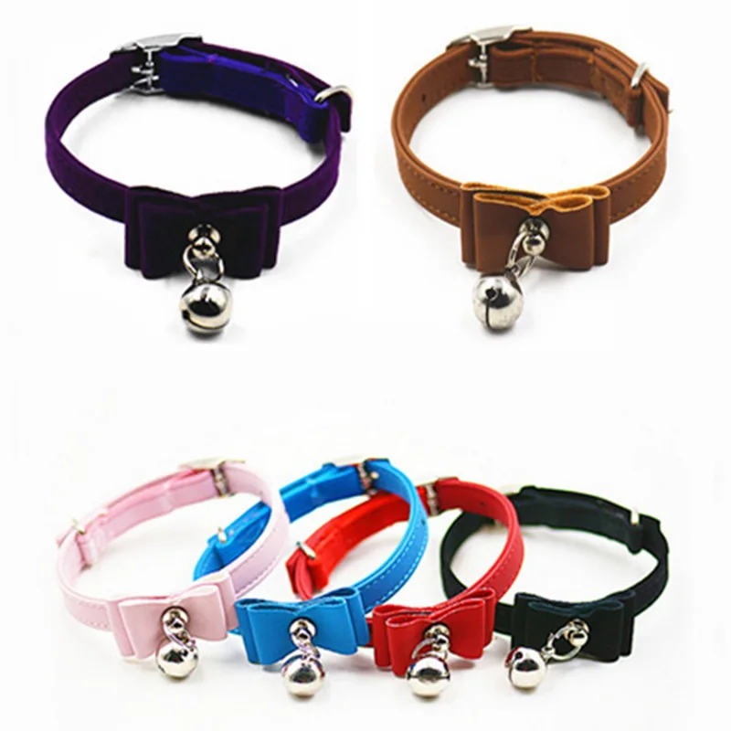 Hoomall 1PC Cute Bowknot Dog Collar With Bells PU Leather Necklaces
