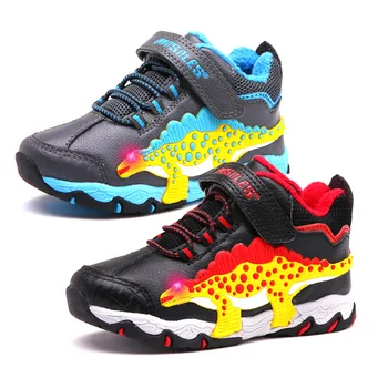 

Dinoskulls Sneakers Boys Light Up Fleece Winter Fashion Kids Shoes 3D Dinosaur LED Hip Top Snow Shoes 2019 Children Trainers