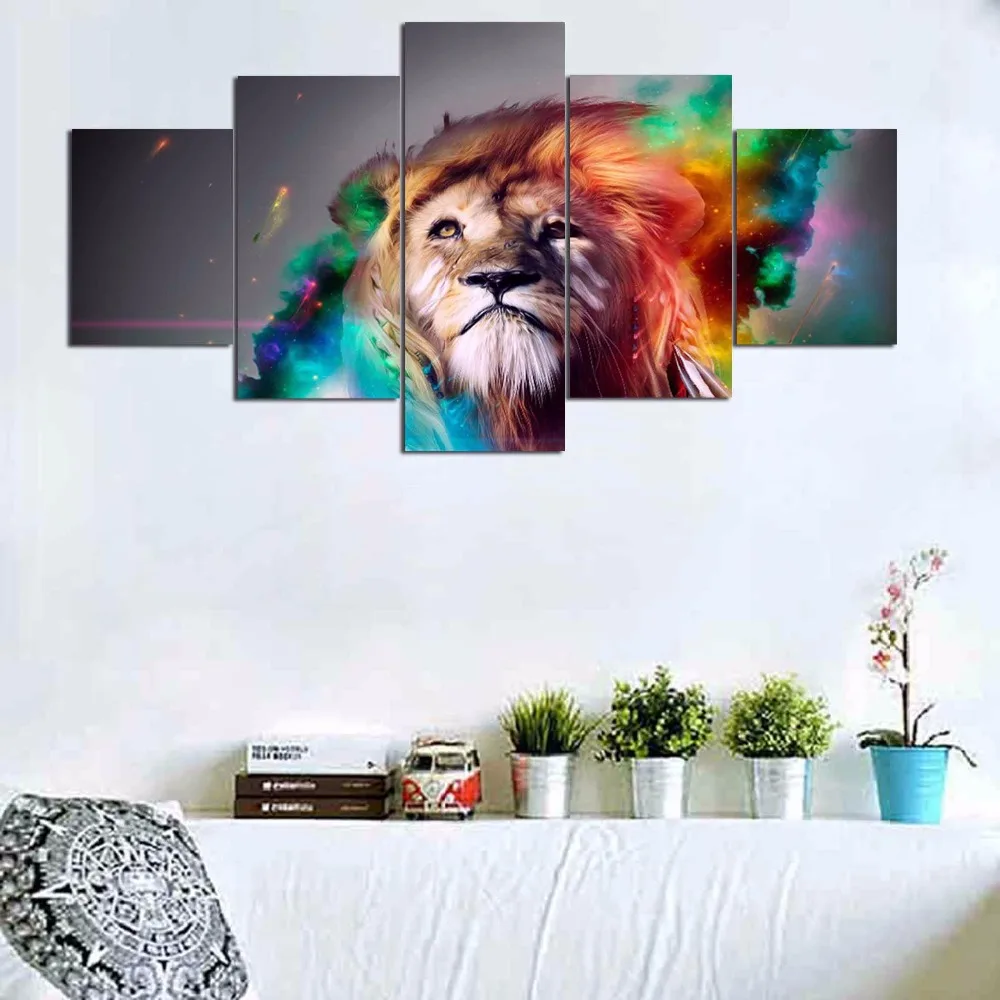 5 Pieces Lion Animal Canvas Prints Living Room For Home Decor Framed
