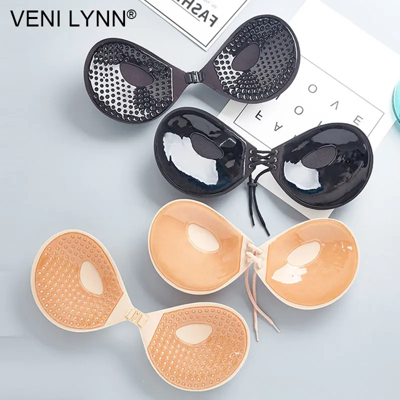 

VENI LYNN 2cm Thick Strappy Self Adhesive Cloth Invisible Sponge Backless Strapless Stick on Bras Push Up Bra for Ladies Dress