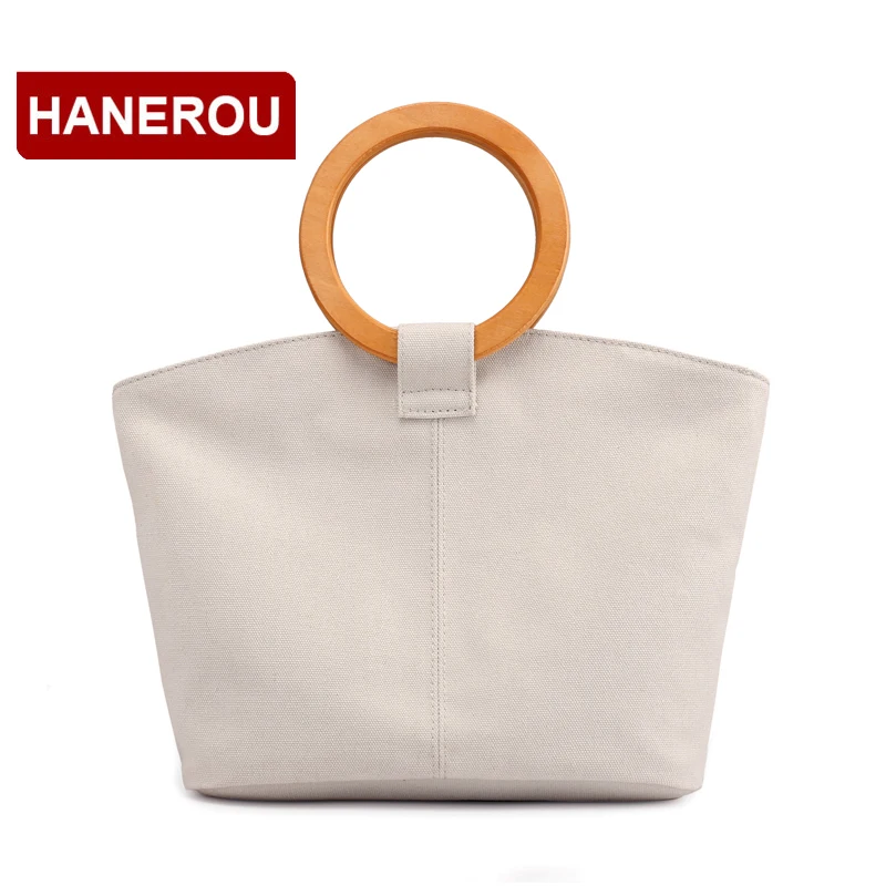 HANEROU Women Handbags Luxury Brand Bags Round Handle Canvas Tote Bags For Women Shopping Bags ...