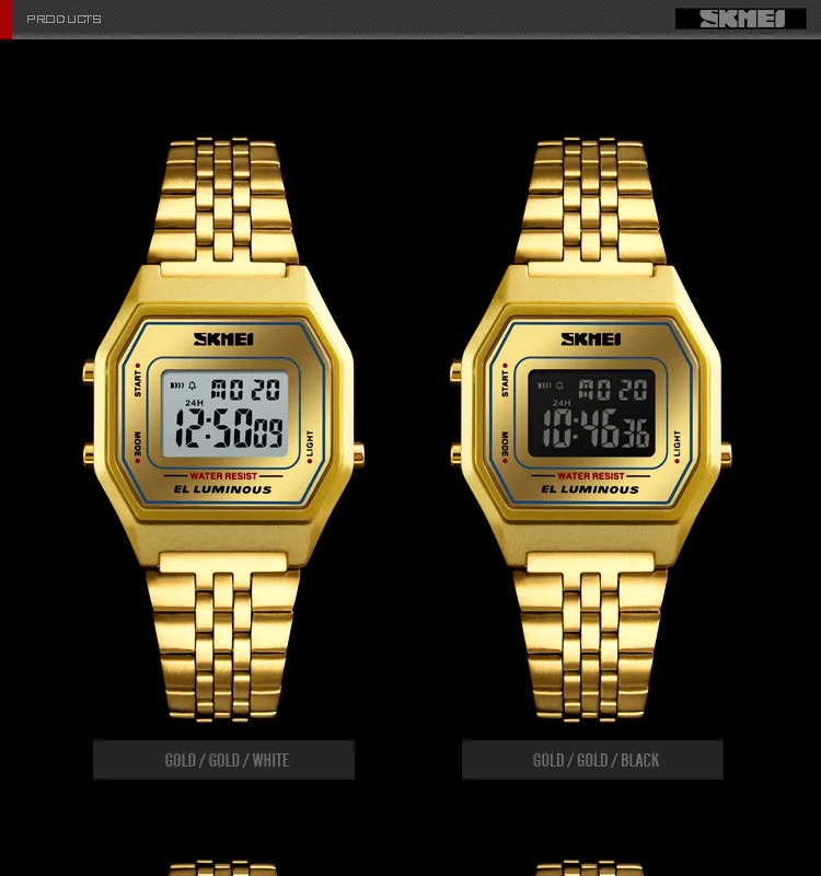 Модные женские цифровые часы роскошные часы из розового золота браслет из нержавеющей стали наручные часы Лидирующий бренд SKMEI спортивные женские часы