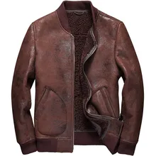 Denny& Dora красно-коричневая мужская шуба из овчины, бейсбольная куртка Авиатор