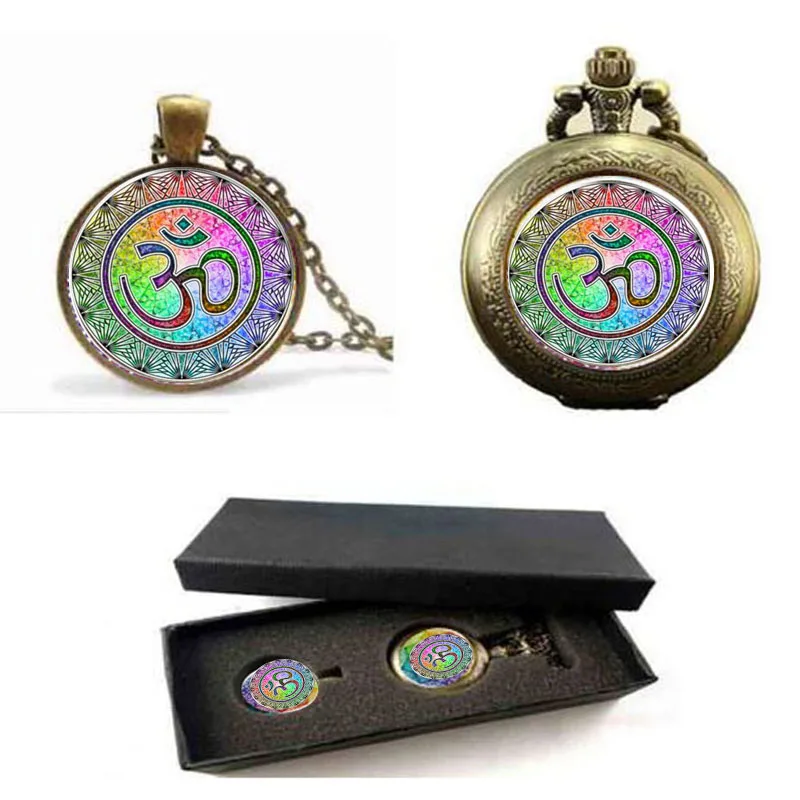 Распродажа подвеска Rainbow Yoga OM ожерелье карманные часы с бесплатной коробкой