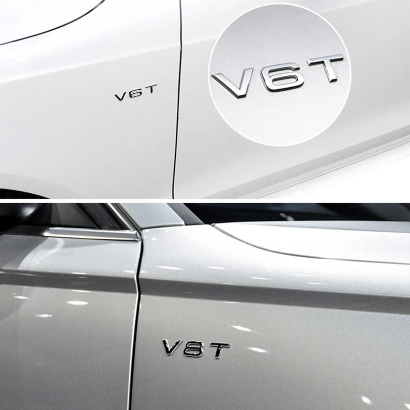 Металлический V6T V8T крыло сбоку средства ухода за кожей эмблема хвостовая часть ствола значок на крыло Стикеры для Audi RS5 A3 A4 A5 A7 SQ5 Q3 Q5 Q7 TT S3 S4 S5 S6 S7 S8