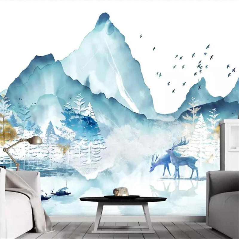 wellyu Abstract Ink Landscape Elk Forest New Chinese Background Wall Customized Large Mural Environmental Wallpaper | Обустройство