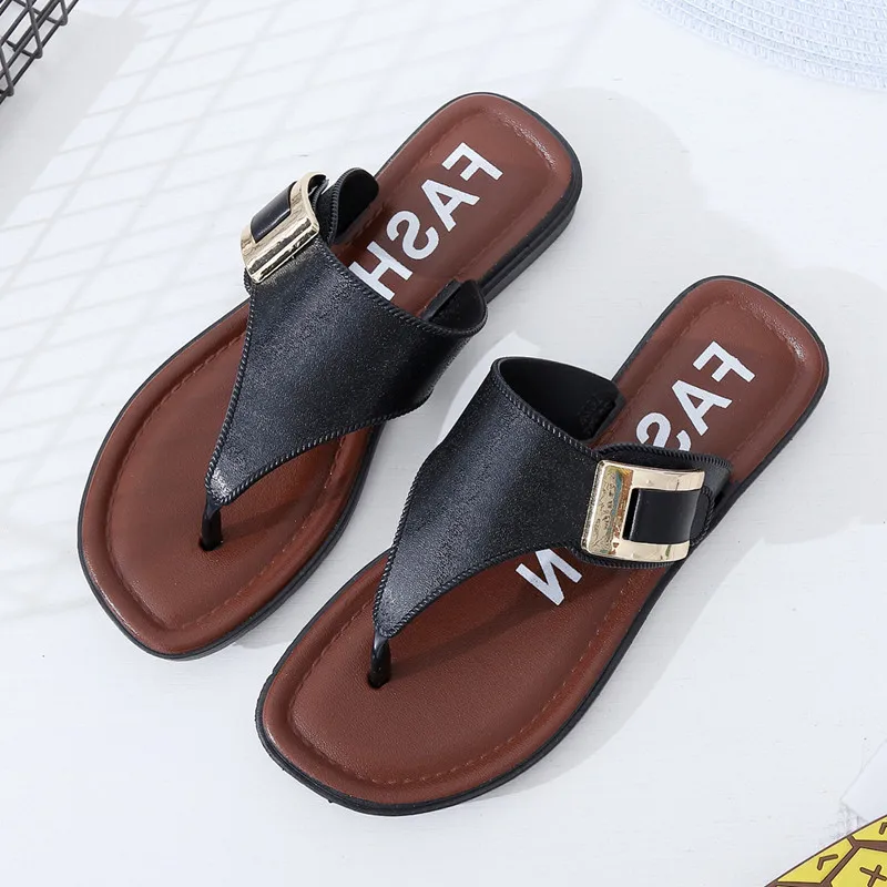 2018 Summer New Simple Design Women Outside Travel Flip Flops Thick ...