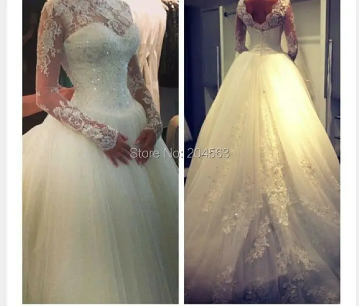 

Free Shipping New Arrival A-line Strapless Tulle Wedding Dress with Long Sleeves Custom size/color