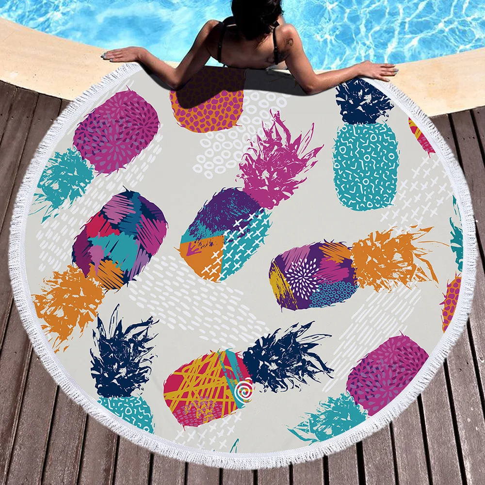 2018 New Summer Beach Towel Plain Dyed Print Woven Round Beach Towel