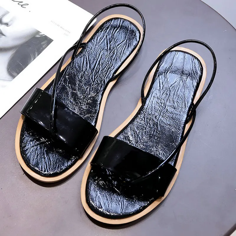 

Size 35-40 2019 New Concise Summer Female Sandals Women's Round Toes Flat Heels Solid Shoes Woman Comfortable Casual Shoes
