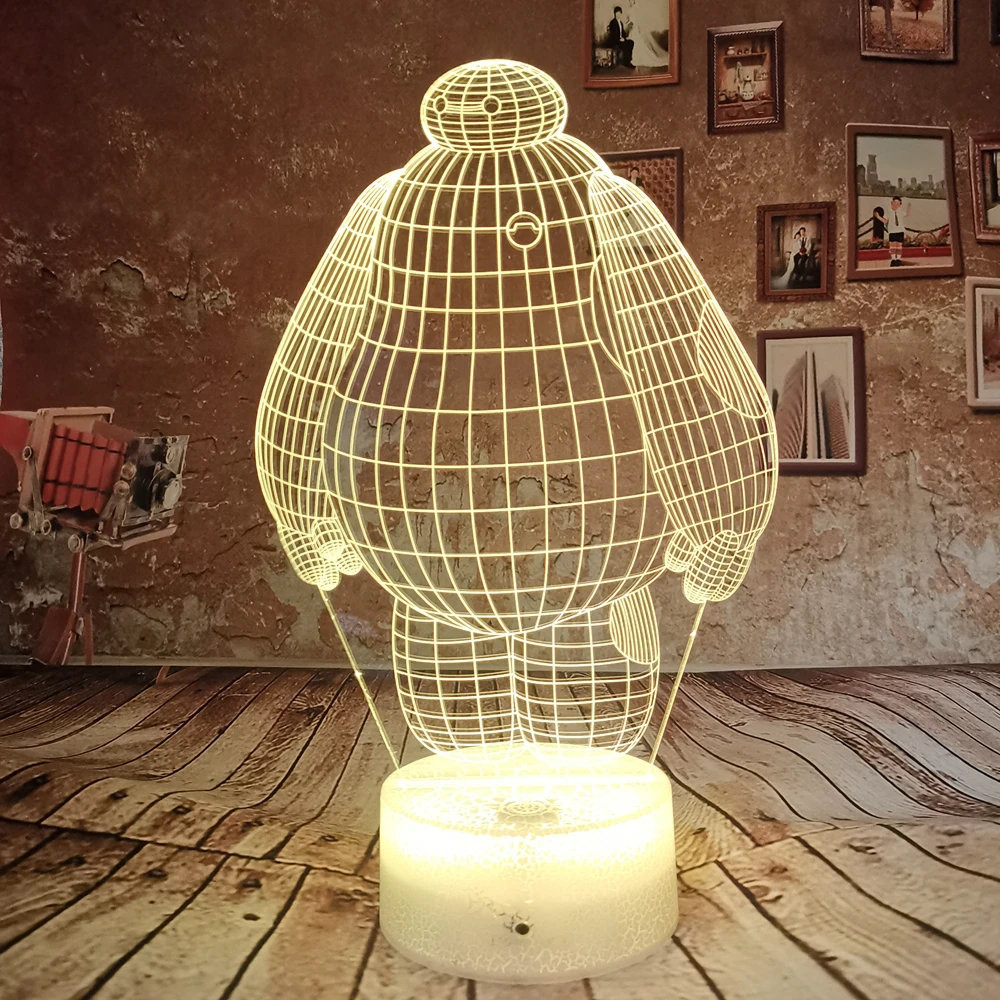 Дропшиппинг Сенсорный пульт 3D ночник лампа Baymax 7 цветов Иллюзия Led USB Домашний