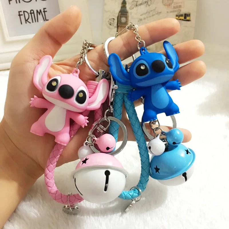 Cute Cartoon Stitch Doll Light Voice Stitch Keychain Animal Bells Key Ring Trinkets Car Purse Key Chains Children Toy Gift LOl
