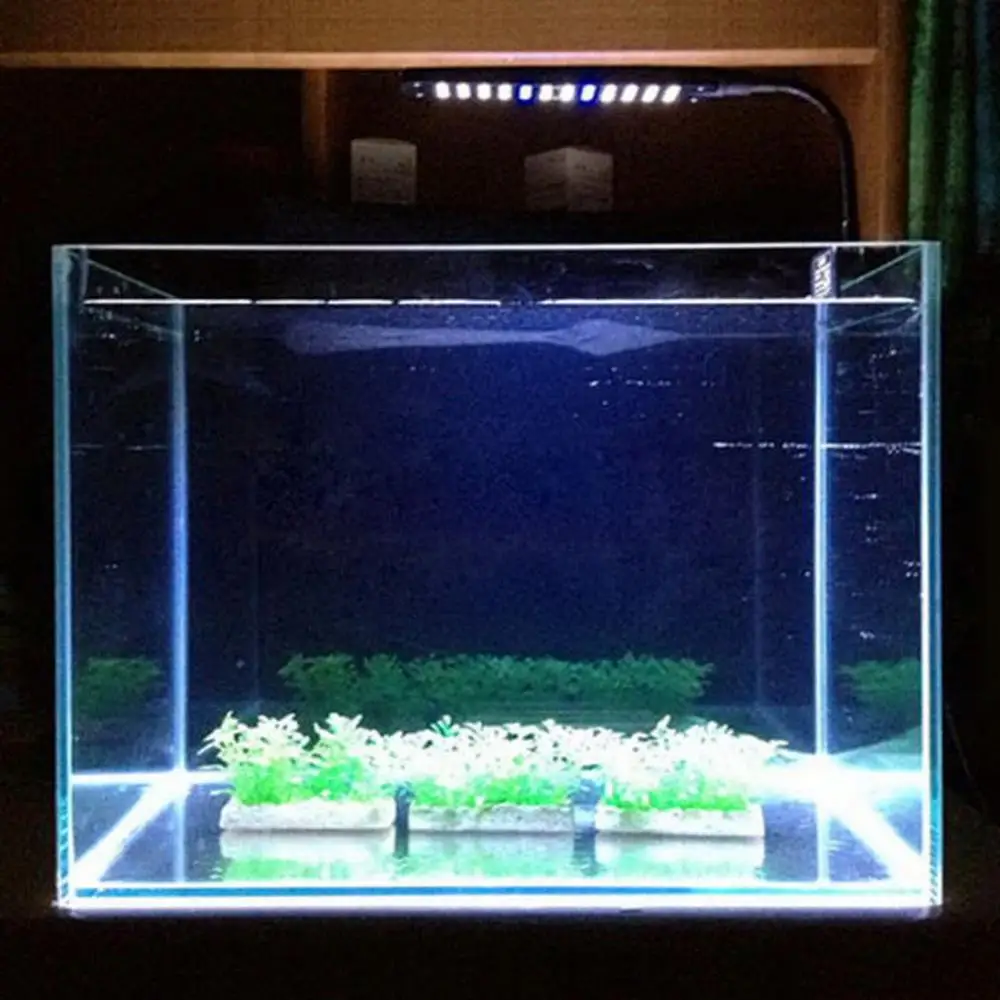 48 LED DC 15V 3W 2 Mode Plastic Aquarium Fish Plant Grow Clip on White Blue 5