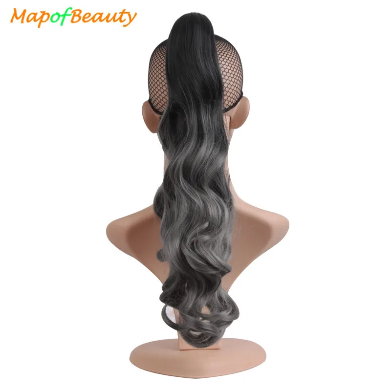 

MapofBeauty 18 inches Women Claw on Ponytail Clip in Synthetic Hair Extensions Ombre Curly Style Natural Pony Tail Hairpiece