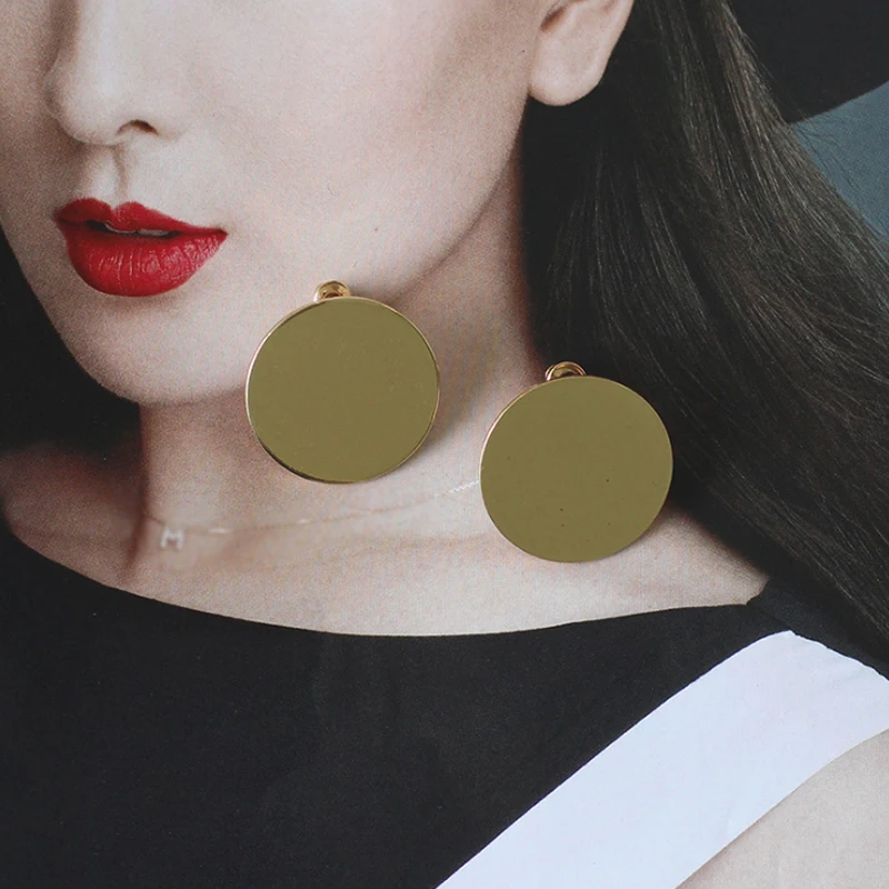 Poputton серебряные золотые большие круглые серьги-гвоздики для женщин ювелирные изделия минималистичные Модные женские черные круглые серьги с блестками