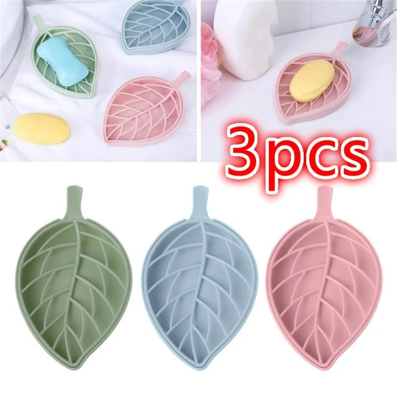 

3pcs Drain Soap Box Leaf Soap Holder Shower Bathroom Home Case Container Holder Dish Leaf Shape Soap Box