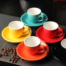 70 мл краткое Керамика эспрессо Кофе чашка с блюдцем Комплект домашний мини-Посуда для напитков одноцветное Цвет офис небольшой Ёмкость кружка молока набор посуды