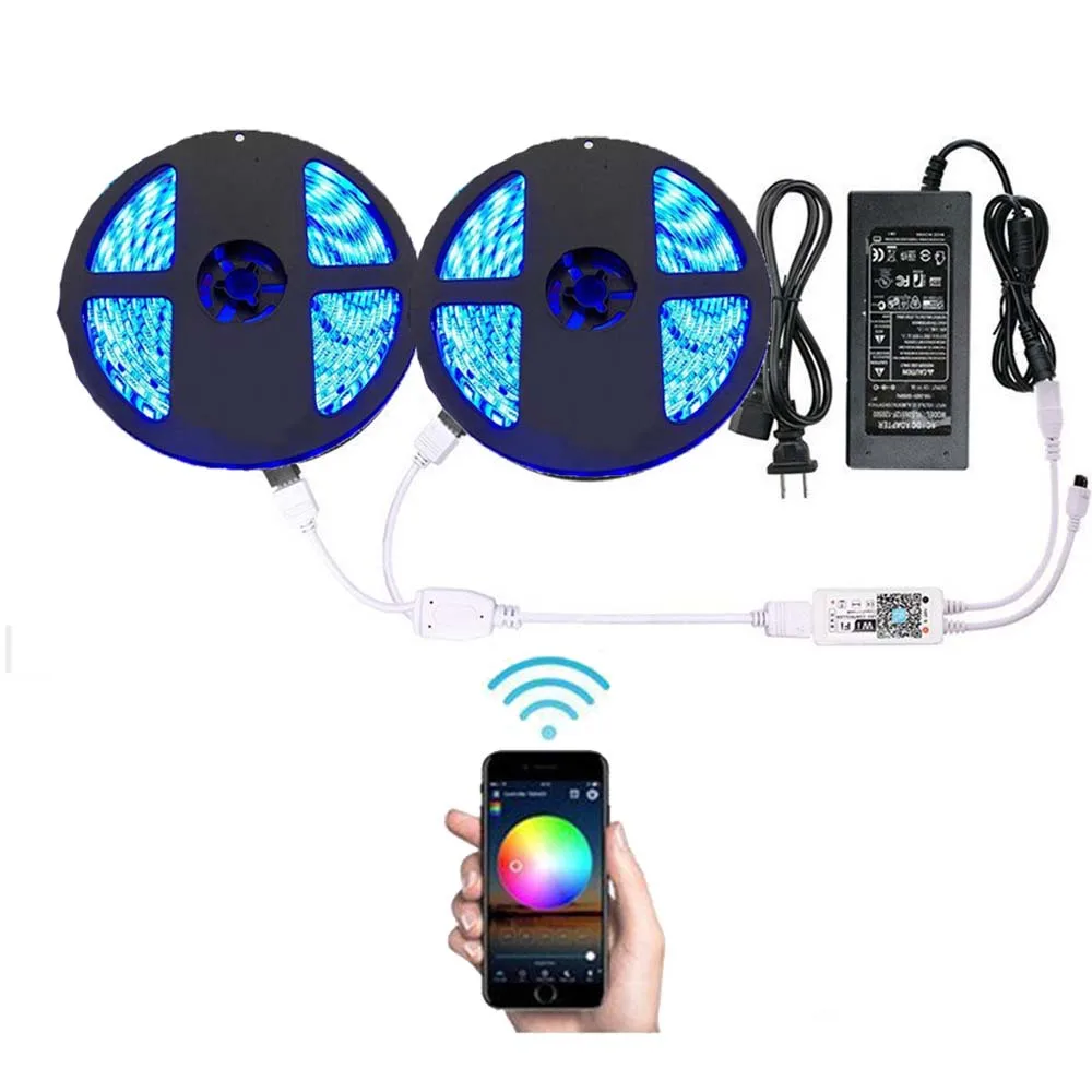 

Wifi Smart Controlled LED Strip Light With DC12V Power Supply Waterproof 10m LEDs RGB Lighting Color Changing Flexible Lights