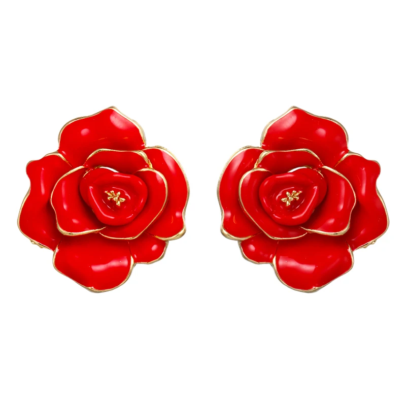 Yhpup Красная эмаль Роза цветок сережки-гвоздики большие Очаровательные Романтические дешевые серьги женские свадебные модные ювелирные изделия