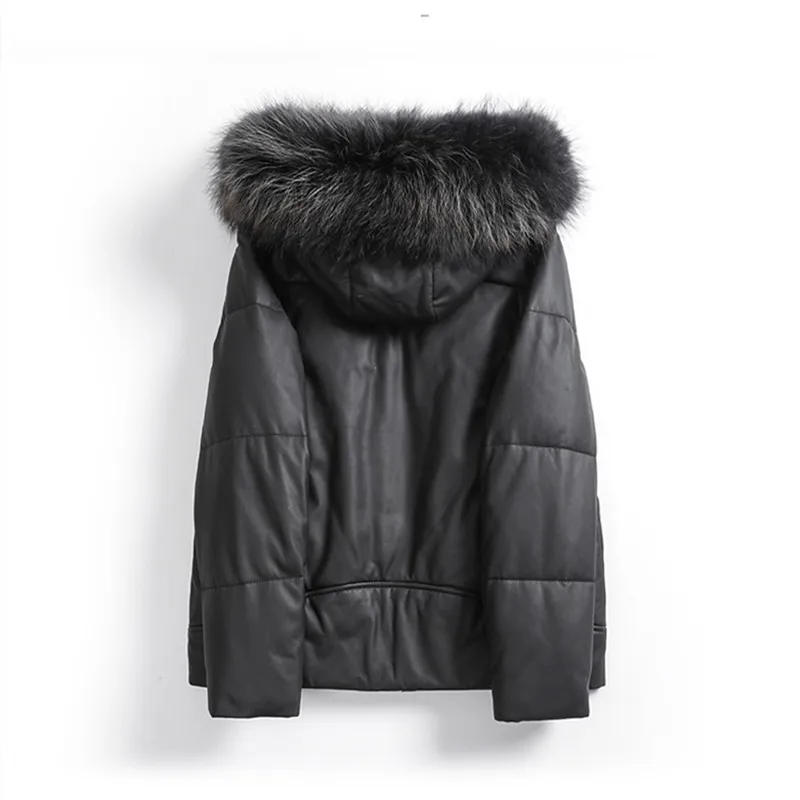 Raccoon Fur Hooded Sheepskin Down Jacket Fur Collar Short Coat Direct Sales Pure Black Basically Versatile Short Design Jackets