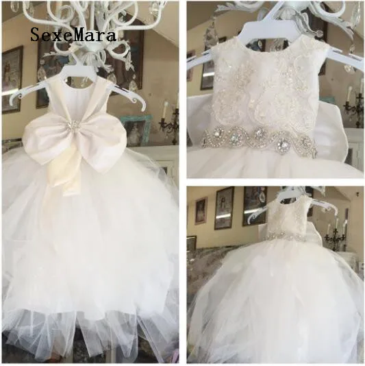 

Ivory White Bride Flower Girl Dress for Wedding with big Bow First Communion Dress Vestidos Longo Custom Made