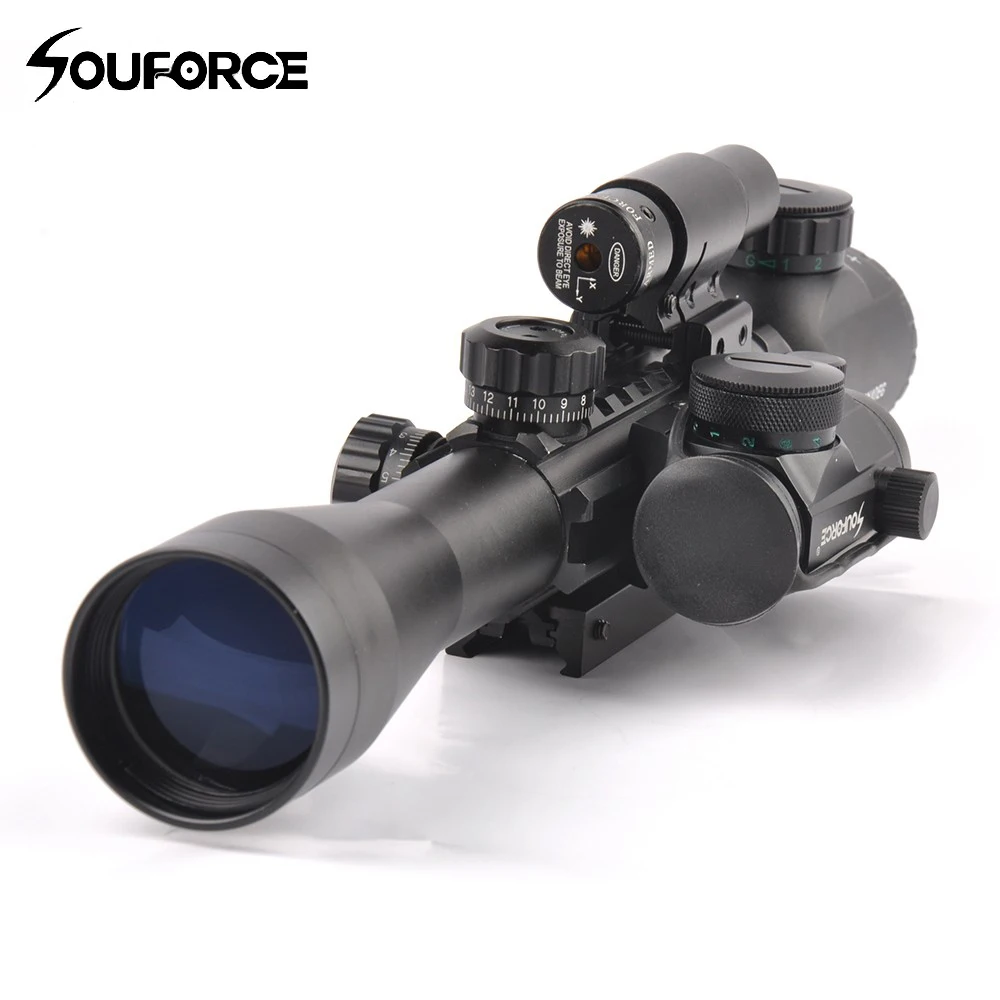 3-9X40EG Illuminated Tactical Rifle Scope with Red Laser & Holographic Dot Sight For Airsoft Hunting