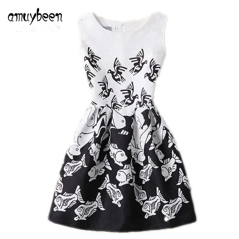 Amuybeen Свадебные без рукавов с принтом женские Повседневное летнее платье для детская одежда для девочек подростков для маленьких девочек праздничное платье с цветочным рисунком