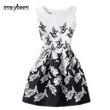 Amuybeen Свадебные без рукавов с принтом женские Повседневное летнее платье для детская одежда для девочек подростков для маленьких девочек праздничное платье с цветочным рисунком
