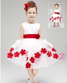 

multicolor available satin flower sash petals train long gown children junior flower girl dress at wedding party C3136