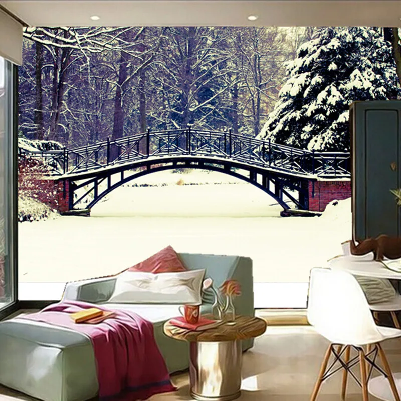 Us 10 73 63 Off The Custom 3d Murals 3d Winter Bridges Parks Snow Nature Wallpapers The Living Room Sofa Tv Wall Bedroom Wall Paper In Wallpapers