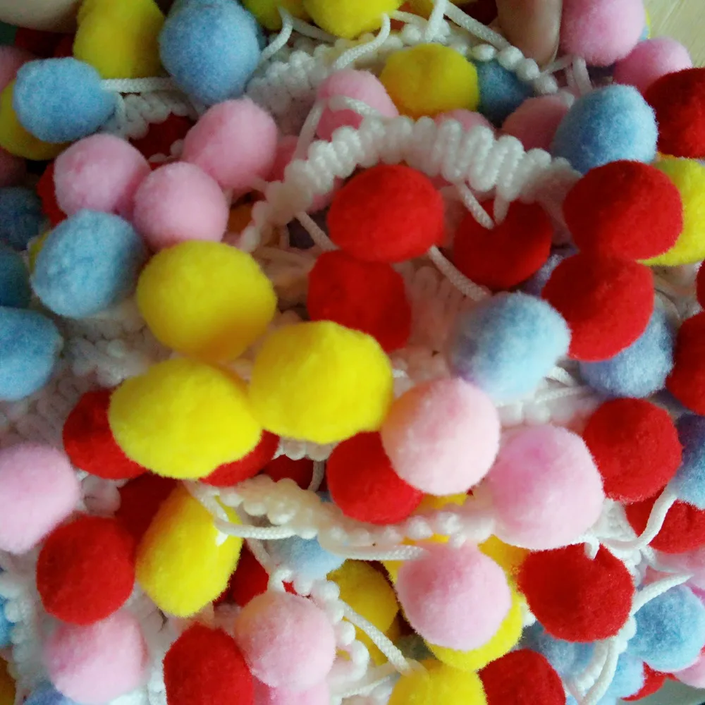 New 5Yards/Lot Hot Sale 15mm Pom Trim Ball Fringe Ribbon Mixed Colors Pompom Lace For Curtain/Clothes Decoration DIY Craft | Дом и сад