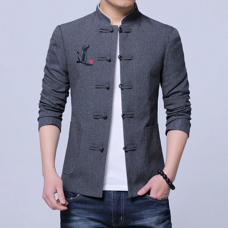 Chinese Style Jackets Mens Tang Suits Mens Stand Collar Jaket Tipis