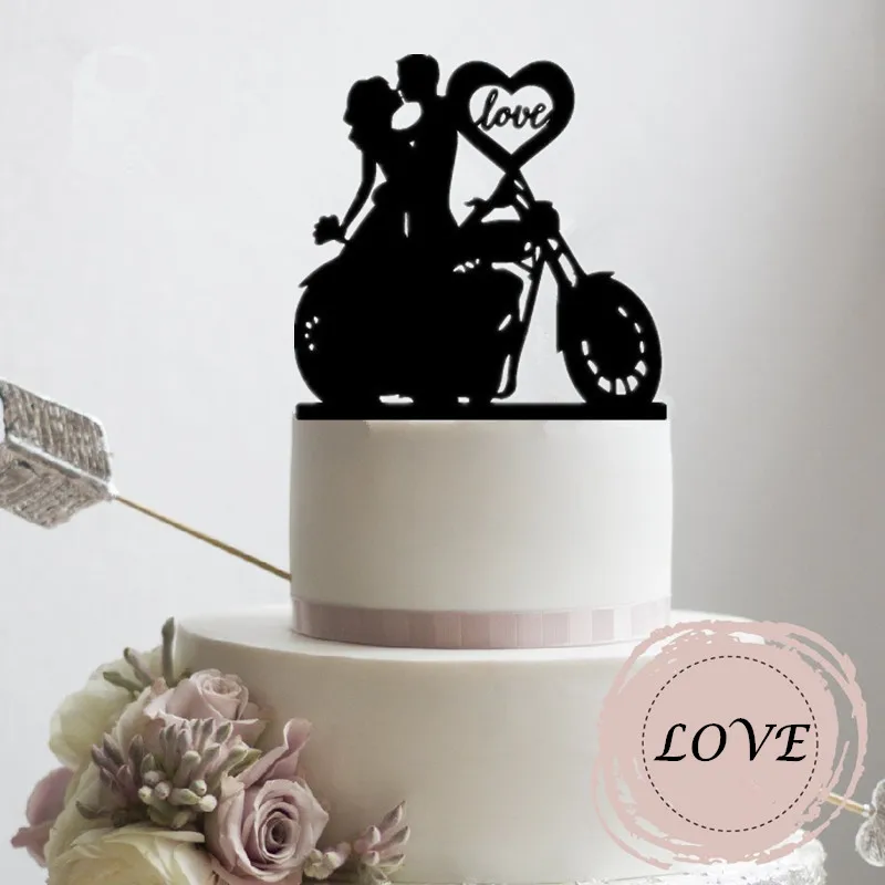 

Motorcycle Couple Wedding Cake Topper with love heart , Mr & Mrs Cake Topper ,Wedding Decoration ,Cake Accessory