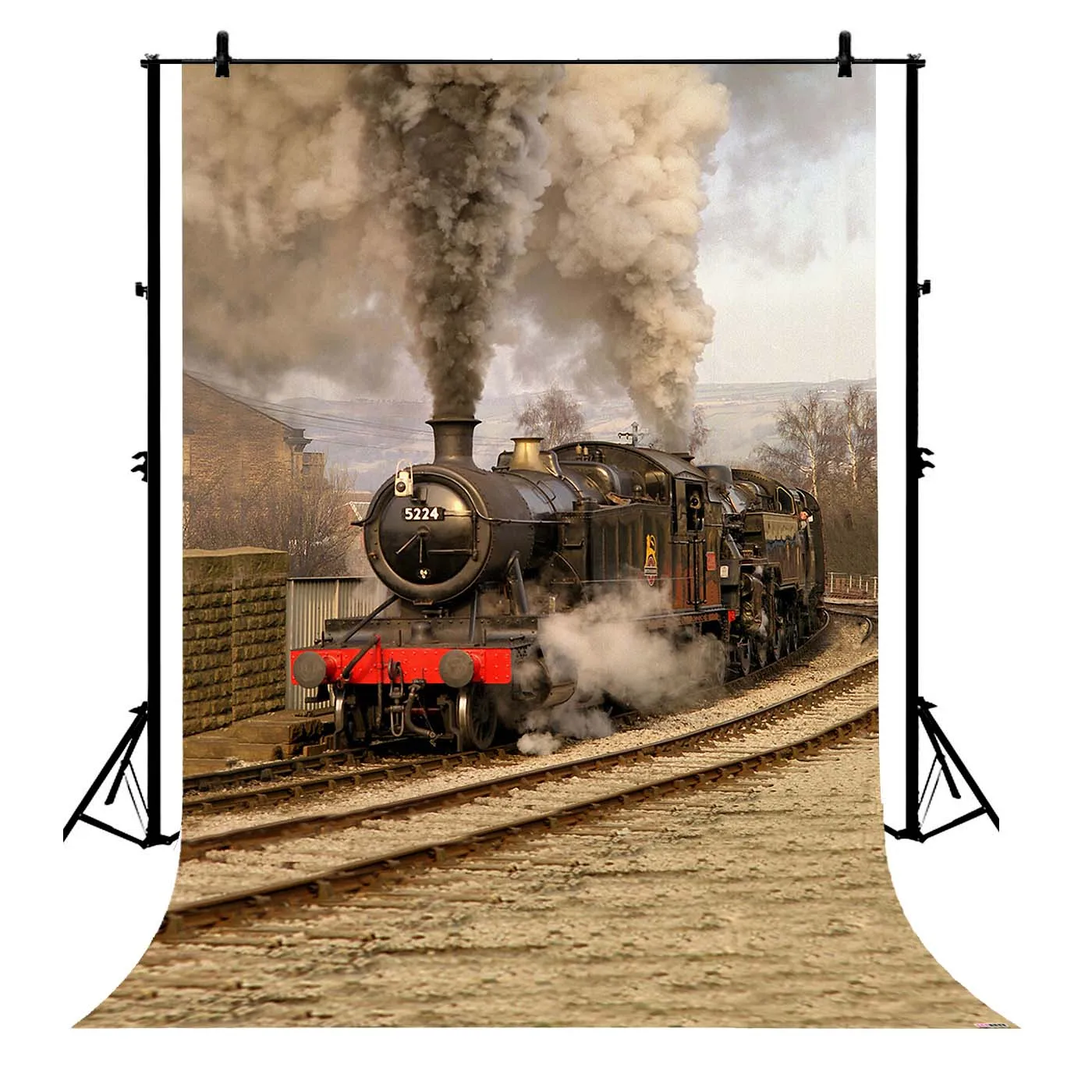

5x7ft Steam Locomotive Vintage Train Depot Retro Engine Polyester Photo Background Portrait Backdrop
