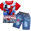 2018 Retail spiderman kids clothing sets fashion cartoon children summer shirt jeans shorts set toddler boys superman clothing 1