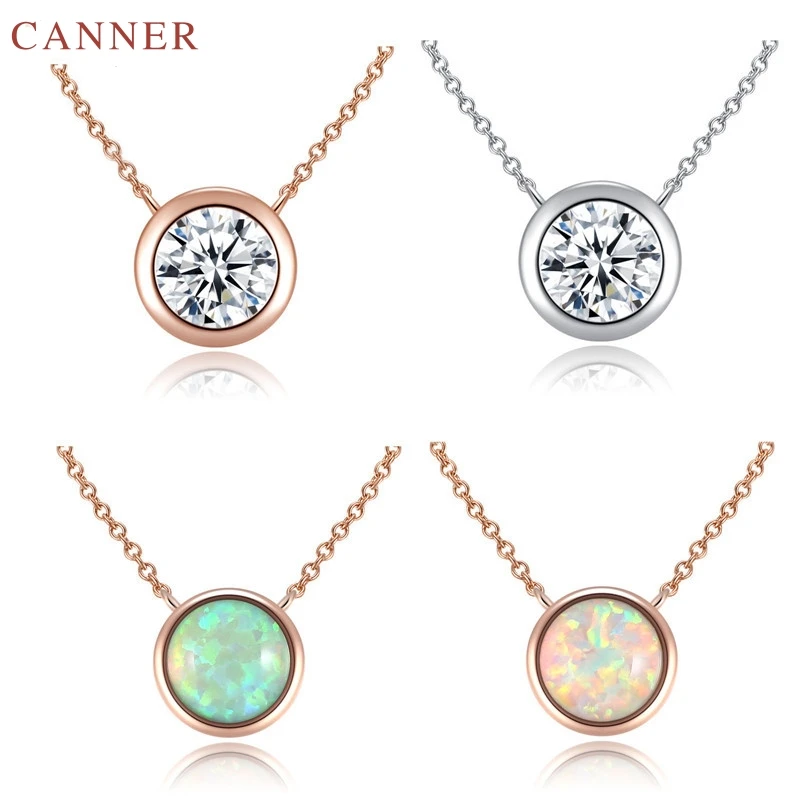 Fashion Crystal Necklace for Women Cubic Zircon Round Pendant Necklace Simple Collar Chain Jewelry Gift C35