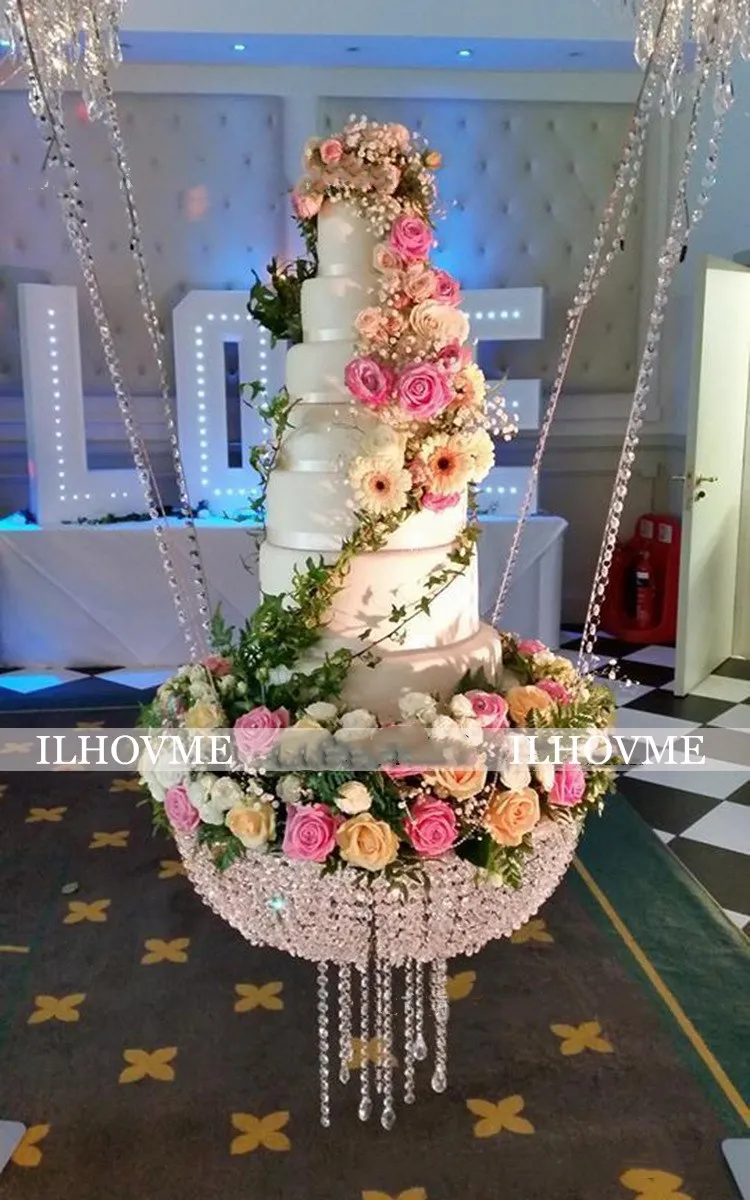 Etagere A Gateaux De Mariage De Luxe Support A Gateaux De Mariage Transparent Perles En Cristal Decoration De La Table Principale 40cm 45cm 60cm De Diametre Aliexpress