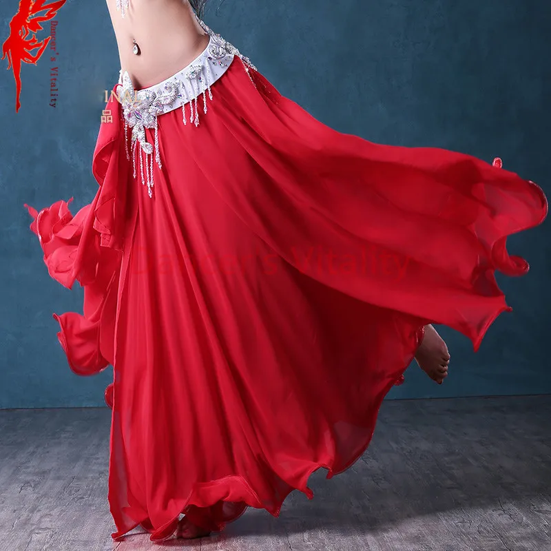 Роскошные танец живота юбка Женщины Танец живота одежда для бальных танцев юбки шифон Сплит бедра юбка леди модная одежда