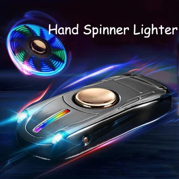 

USB Lighter sports car Gyro Toy Fingertip Lighter manual rotator charging windproof plasma lighter with lighting good gift
