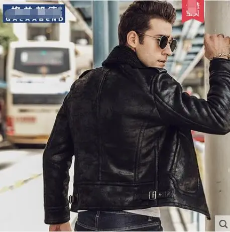 

Fur body men's leather coat 2018 spring add fleece thick young slender motorcycle jacket men's leather jacket. S-3XL!