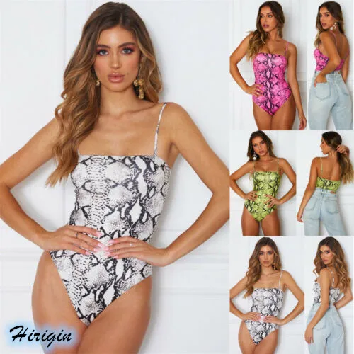 

One Piece Swimsuit 2019 New Women Summer Sexy Sleeveless Snake Print One Piece Push Up Padded Bikini Jumpsuits