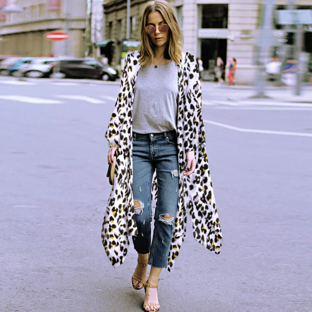 

Summer women Cardigan Ladies Tops Plus Size 5XL Print Leopard Half Flare Sleeve Casual Chiffon Vintage Modis Vogue chemisier L*5