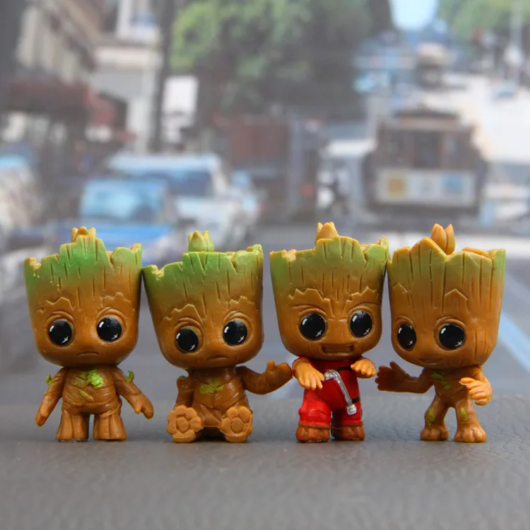 4PCS Baby Tree Man Guardians of the Galaxy 2 Grootted Doll Toys Mini Figure Treeman Baby Figure Guardian Galaxy Car Decoratons