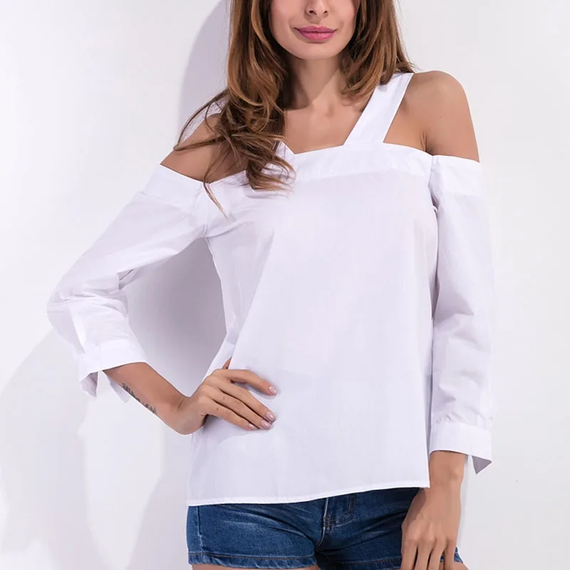 топы Женские и блузки 2019 корейская одежда модная белая блузка рубашки с плечами