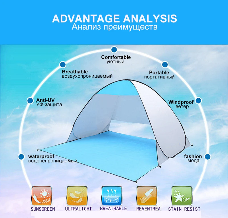 Наружный кемпинговый тент Автоматический Мгновенный Всплывающий Пляжный Тент 2 человека анти УФ солнцезащитный тент палатки для рыбалки Пешие прогулки навес для пикника