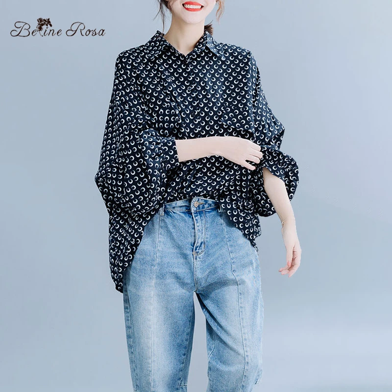 

BelineRosa 3XL 4XL 5XL Plus Size Women Blouse Large Size Women Clothing Turn Down Collar Big Sizes Chiffon Women Tops JJDM0074