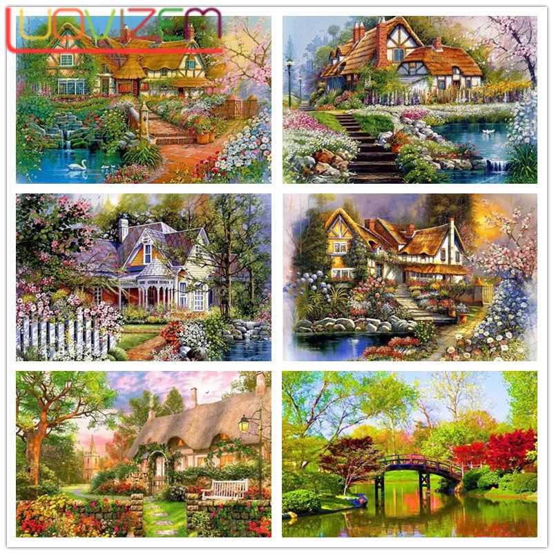 

5D Diy Diamond Embroidery Painting European Villa Rhinestone Paste Diamond Painting Cross Stitch Kit Diamond Mosaic Decoration
